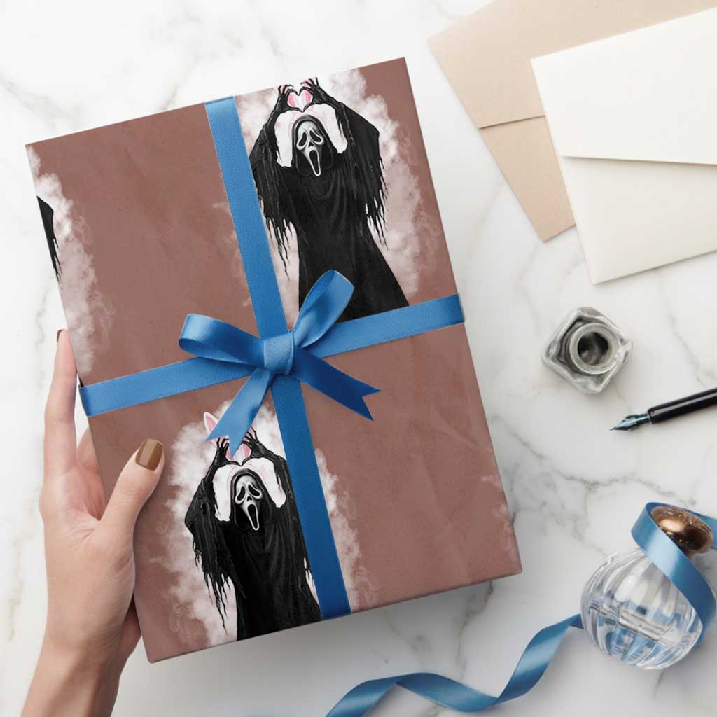 Funny Scary Bunny Face Ghost Heart Hand Sign Easter Day Wrapping Paper Roll TS11 Mocha Print Your Wear