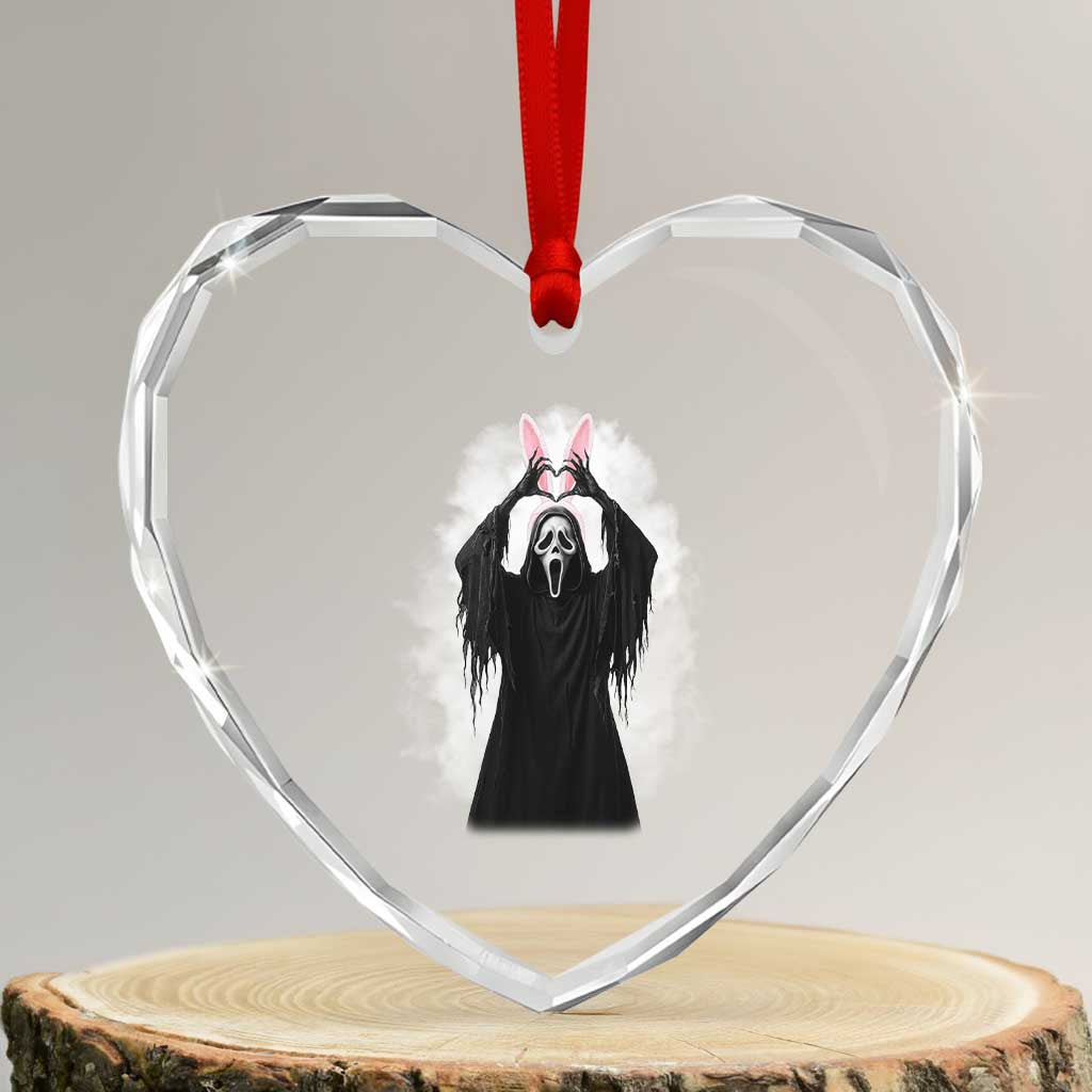 Funny Scary Bunny Face Ghost Heart Hand Sign Easter Day Heart Crystal Glass Ornament TS11 Transparent Glass 3'' Heart Print Your Wear
