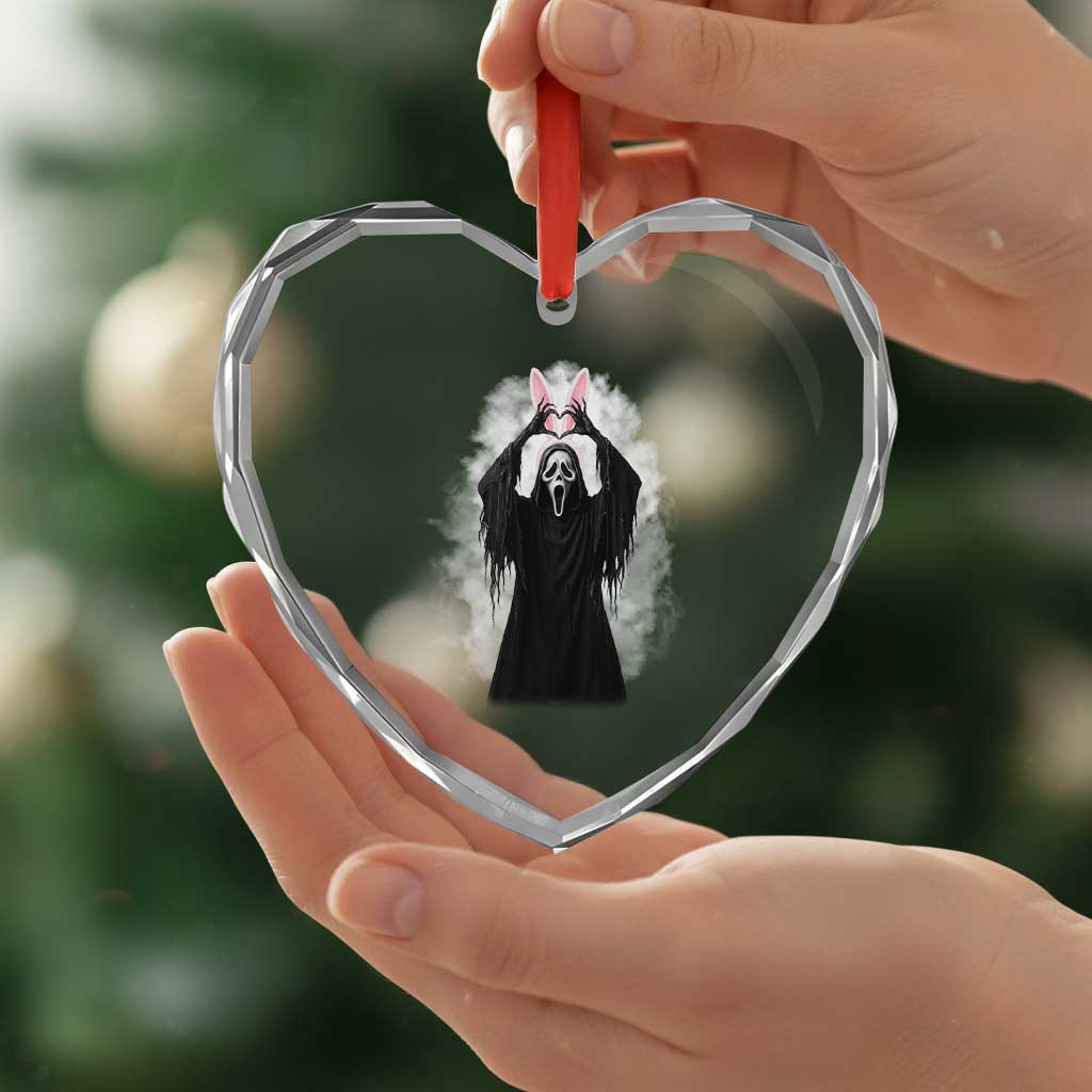Funny Scary Bunny Face Ghost Heart Hand Sign Easter Day Heart Crystal Glass Ornament TS11 Print Your Wear