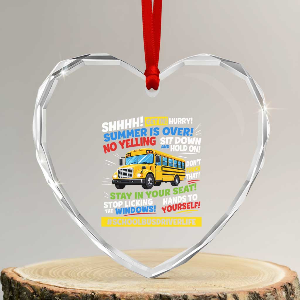 Funny School Bus Driver Life Heart Crystal Glass Ornament Back to School Teacher Kids