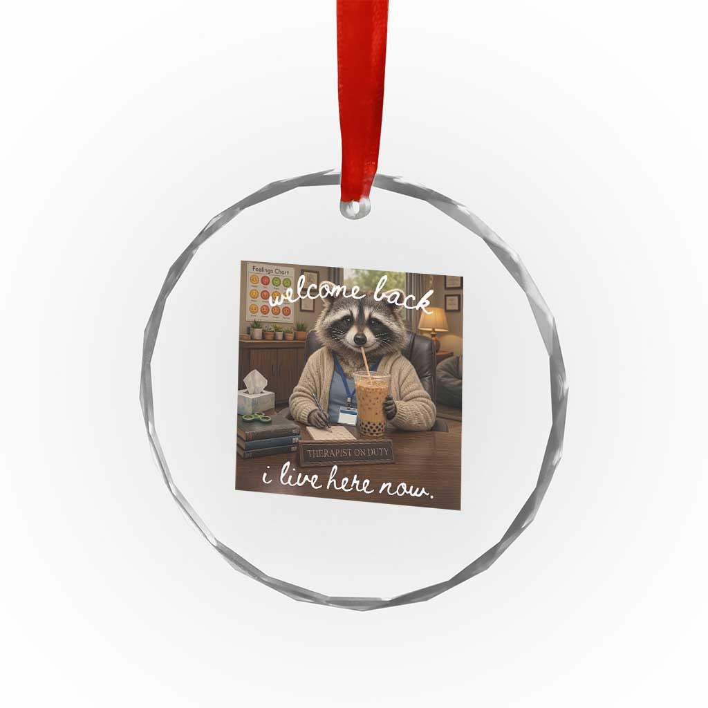 Funny School Therapist Raccoon Drinking Iced Coffee Crystal Glass Ornament TS14 Print Your Wear