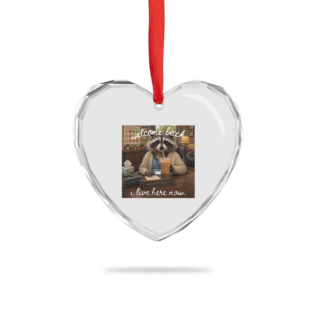 Funny School Therapist Raccoon Drinking Iced Coffee Heart Crystal Glass Ornament TS14 Print Your Wear