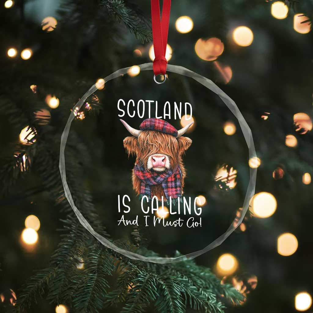 Funny Scotland Is Calling And I Must Go Crystal Glass Ornament Highland Cow TS11 Print Your Wear