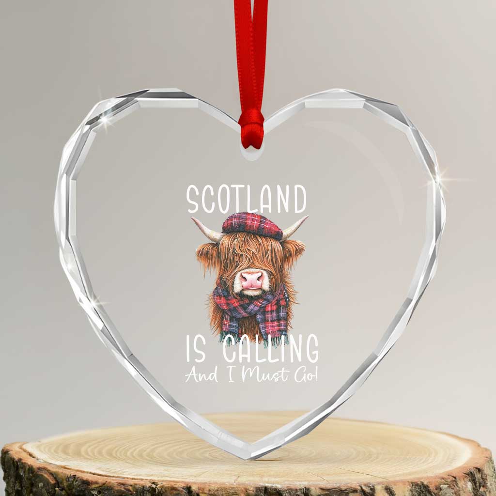 Funny Scotland Is Calling And I Must Go Heart Crystal Glass Ornament Highland Cow TS11 Transparent Glass 3'' Heart Print Your Wear