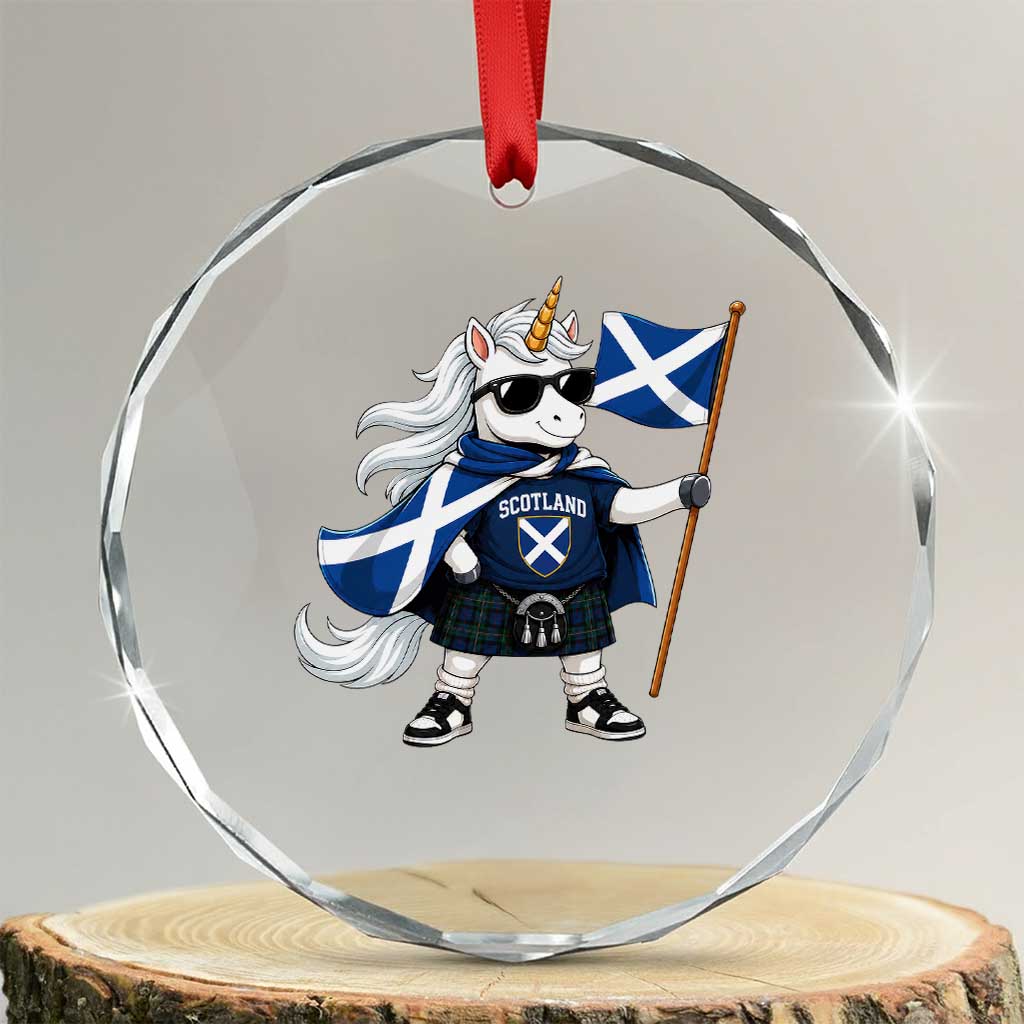 Funny Scotland Unicorn Crystal Glass Ornament Cool Scottish Unicorn with Kilt Flag Scotland Pride Football Fans TS10 Transparent Glass 3'' Circle Print Your Wear