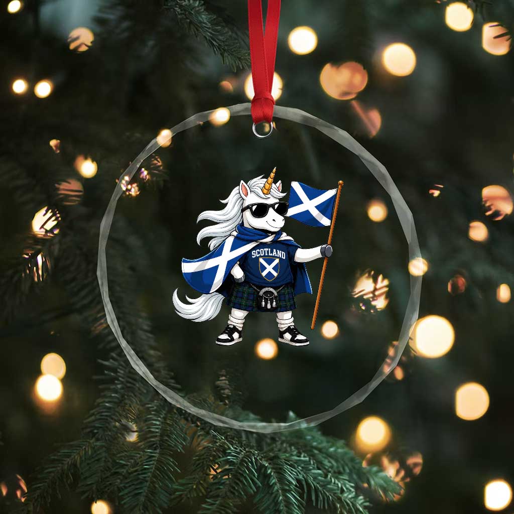 Funny Scotland Unicorn Crystal Glass Ornament Cool Scottish Unicorn with Kilt Flag Scotland Pride Football Fans