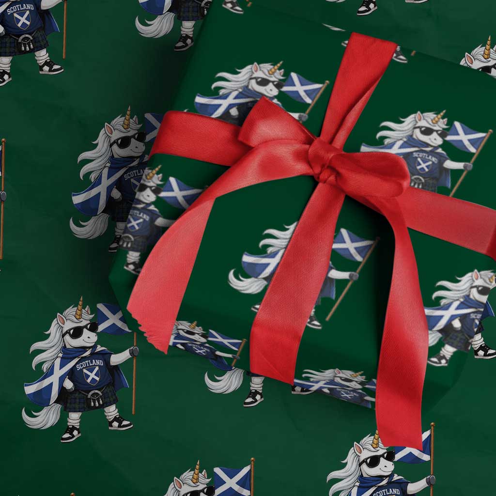 Funny Scotland Unicorn Wrapping Paper Roll Cool Scottish Unicorn with Kilt Flag Scotland Pride Football Fans