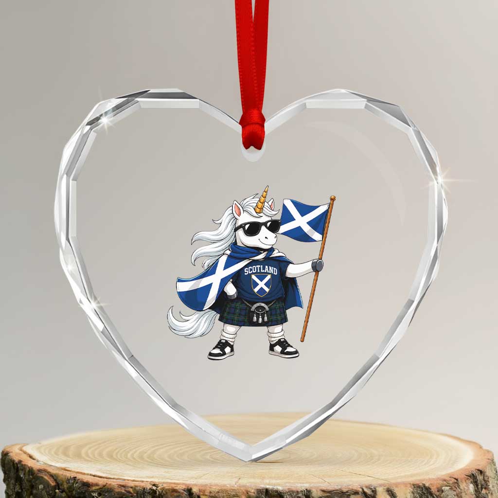 Funny Scotland Unicorn Heart Crystal Glass Ornament Cool Scottish Unicorn with Kilt Flag Scotland Pride Football Fans