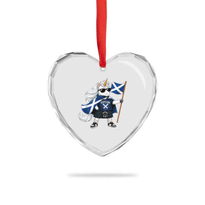 Funny Scotland Unicorn Heart Crystal Glass Ornament Cool Scottish Unicorn with Kilt Flag Scotland Pride Football Fans