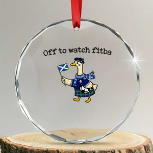Funny Scottish Goose Scotland Football Crystal Glass Ornament Off to Watch Fitba Soccer Fans Meme