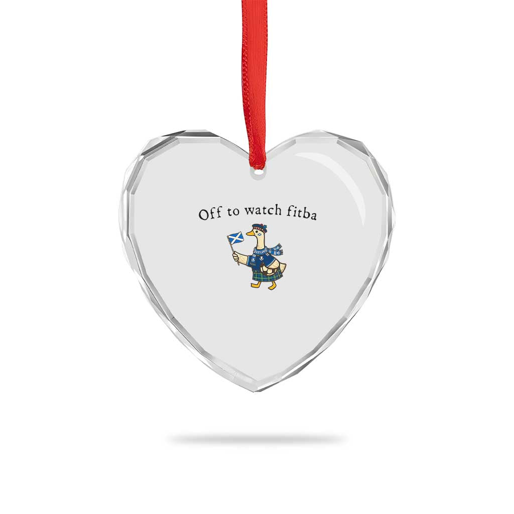 Funny Scottish Goose Scotland Football Heart Crystal Glass Ornament Off to Watch Fitba Soccer Fans Meme