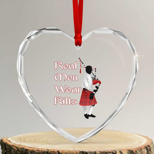 Funny Scottish Pride Heart Crystal Glass Ornament Real Men Wear Kits Tartan Bagpipe TS11 Transparent Glass 3'' Heart Print Your Wear