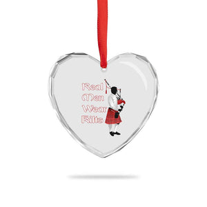 Funny Scottish Pride Heart Crystal Glass Ornament Real Men Wear Kits Tartan Bagpipe TS11 Print Your Wear