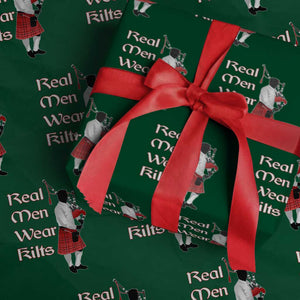 Funny Scottish Pride Wrapping Paper Roll Real Men Wear Kits Tartan Bagpipe TS11 Green Print Your Wear