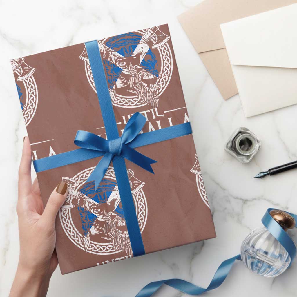Funny Scottish Viking Wrapping Paper Roll Until Valhalla Vintage Scottish Flag Skull TS11 Mocha Print Your Wear