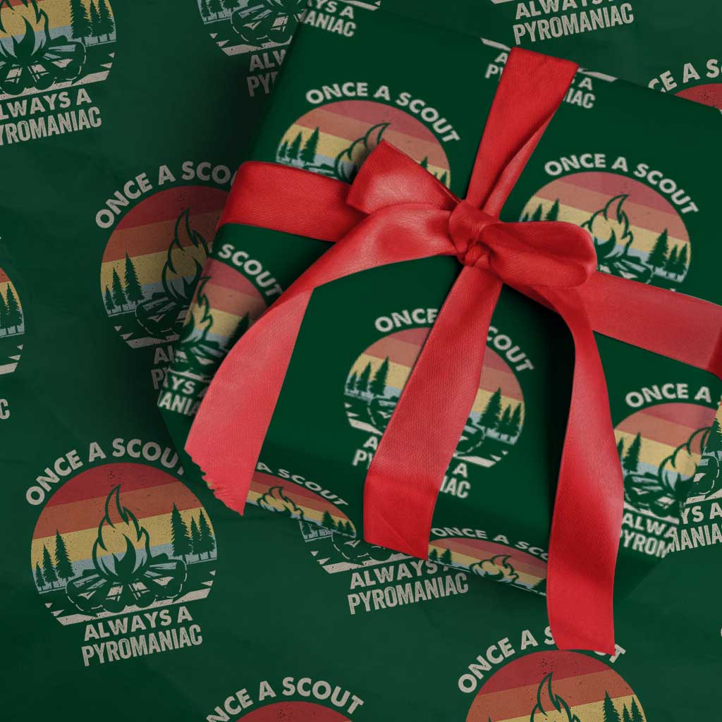 Funny Scout Wrapping Paper Roll Once A Scout Always A Pyromaniac Adventure Retro TS02 Green Print Your Wear