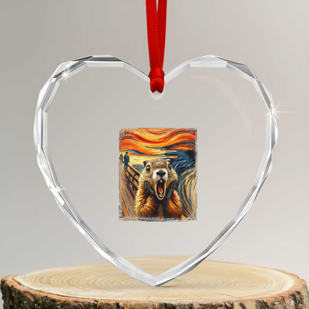 Funny Scream Groundhog Heart Crystal Glass Ornament Woddchuck Day TS02 Transparent Glass 3'' Heart Print Your Wear