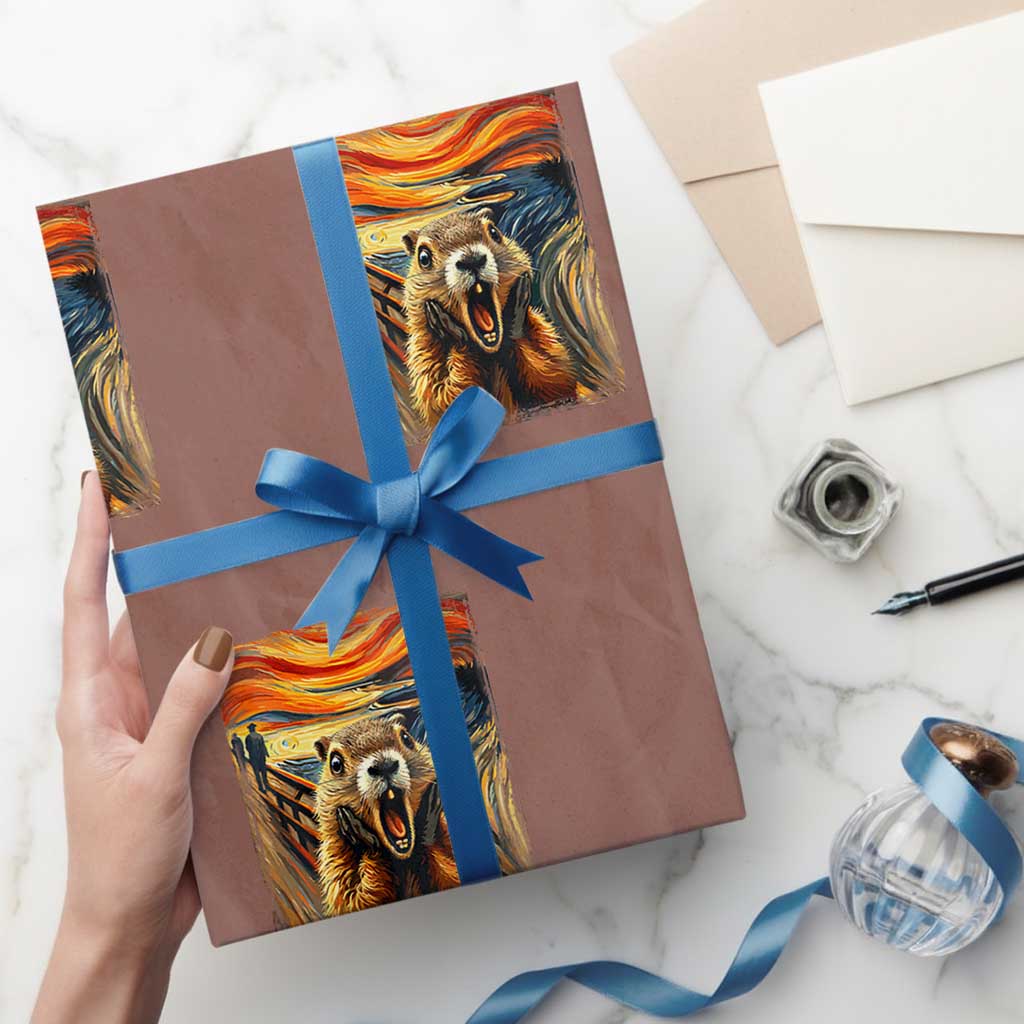 Funny Scream Groundhog Wrapping Paper Roll Woddchuck Day TS02 Mocha Print Your Wear