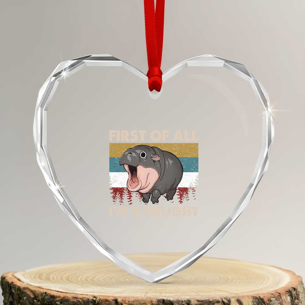 Funny Screaming Moo Deng Heart Crystal Glass Ornament First Of All I'm A Delight Retro Vintage TS02 Transparent Glass 3'' Heart Print Your Wear