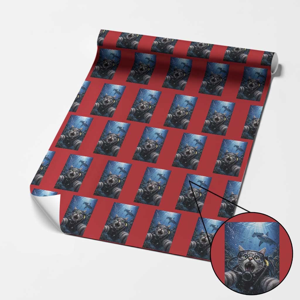 Funny Scuba Diving Cat Selfie With Hammerhead Shark Wrapping Paper Roll