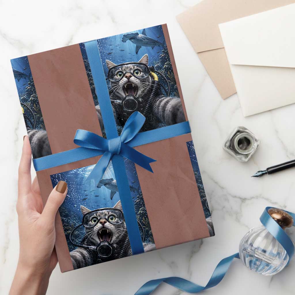 Funny Scuba Diving Cat Selfie With Hammerhead Shark Wrapping Paper Roll