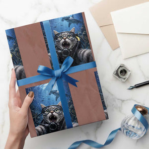 Funny Scuba Diving Cat Selfie With Hammerhead Shark Wrapping Paper Roll