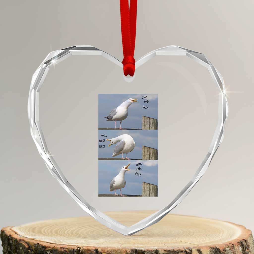 Funny Seagull Papa Heart Crystal Glass Ornament Fathers Day Gift Ocean Life Dad Graphic TS12 Transparent Glass 3'' Heart Print Your Wear