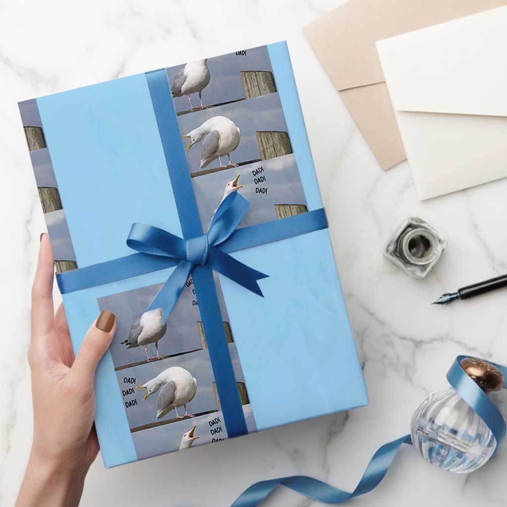 Funny Seagull Papa Wrapping Paper Roll Fathers Day Gift Ocean Life Dad Graphic TS12 Light Blue Print Your Wear