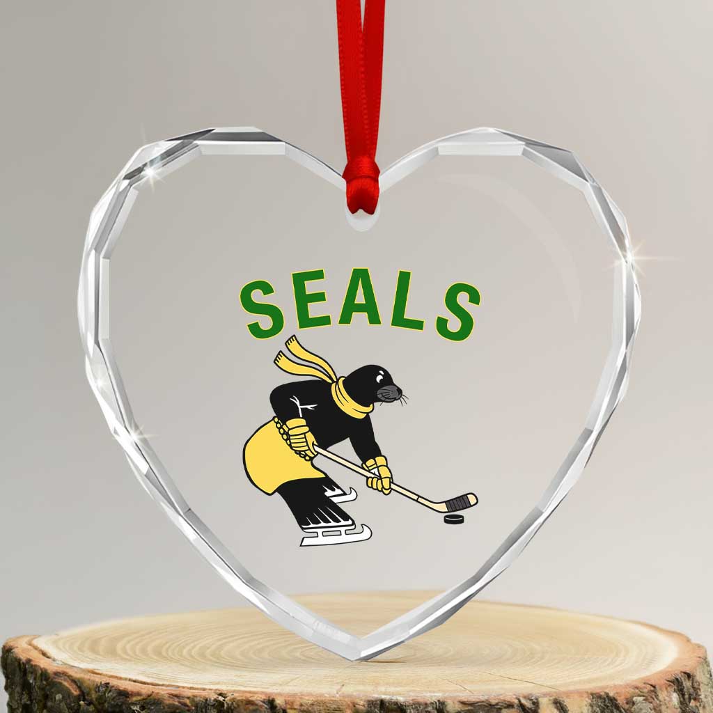 Funny Seal Ice Hockey Player Heart Crystal Glass Ornament Winter Sports Gift TS12 Transparent Glass 3'' Heart Print Your Wear