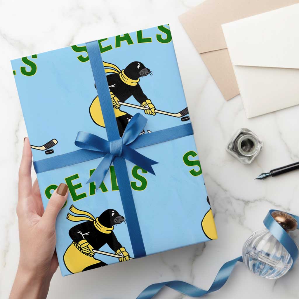 Funny Seal Ice Hockey Player Wrapping Paper Roll Winter Sports Gift TS12 Light Blue Print Your Wear