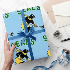 Funny Seal Ice Hockey Player Wrapping Paper Roll Winter Sports Gift TS12 Light Blue Print Your Wear