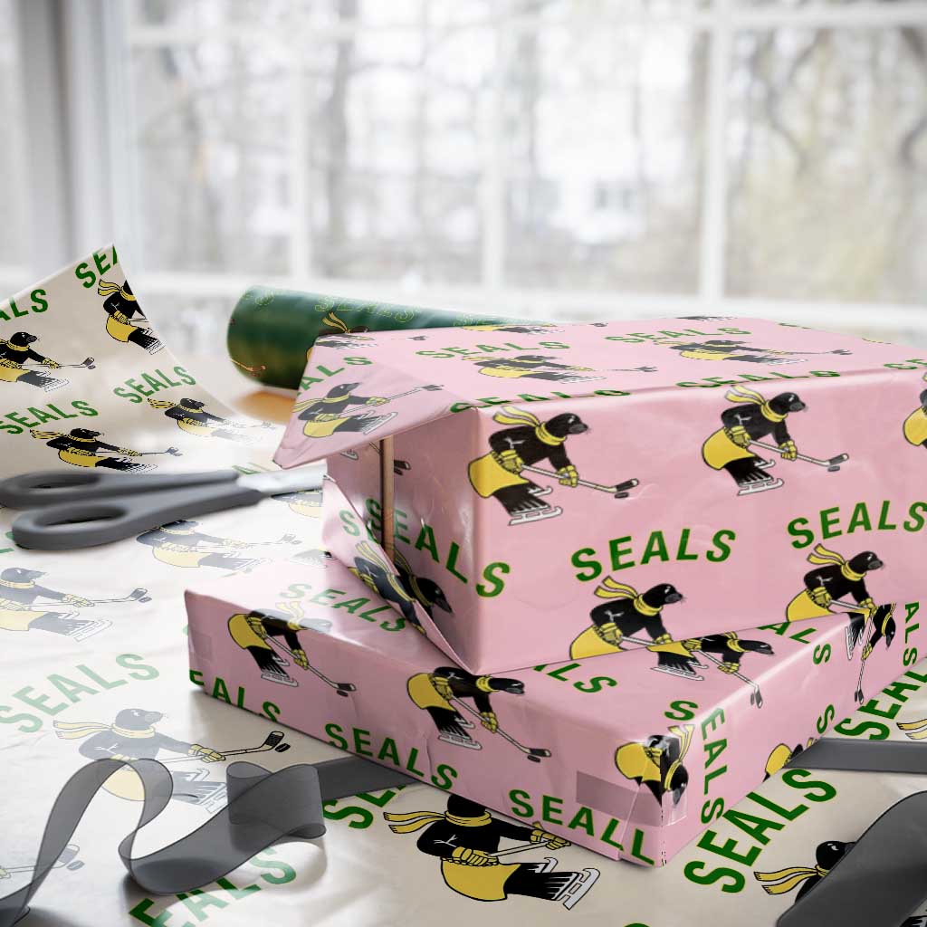 Funny Seal Ice Hockey Player Wrapping Paper Roll Winter Sports Gift TS12 Light Pink Print Your Wear