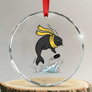 Funny Seal Playing Ice Hockey Crystal Glass Ornament Winter Sports Gift TS12 Transparent Glass 3'' Circle Print Your Wear