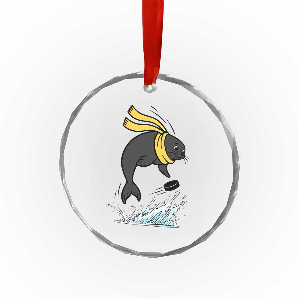 Funny Seal Playing Ice Hockey Crystal Glass Ornament Winter Sports Gift TS12 Print Your Wear
