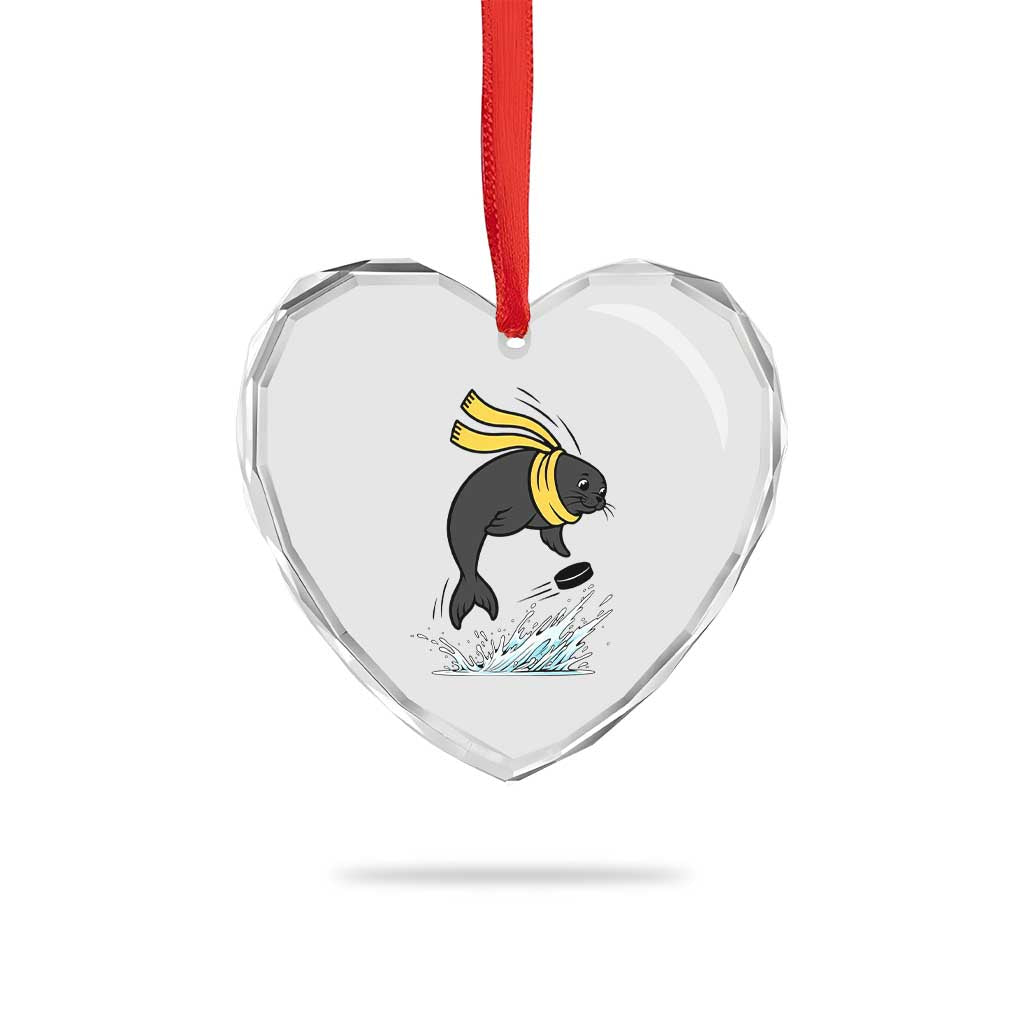 Funny Seal Playing Ice Hockey Heart Crystal Glass Ornament Winter Sports Gift TS12 Print Your Wear