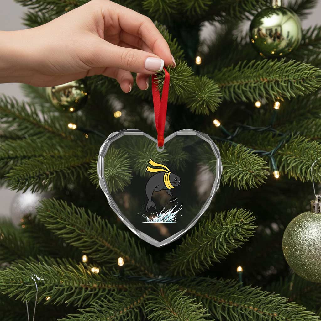 Funny Seal Playing Ice Hockey Heart Crystal Glass Ornament Winter Sports Gift TS12 Print Your Wear