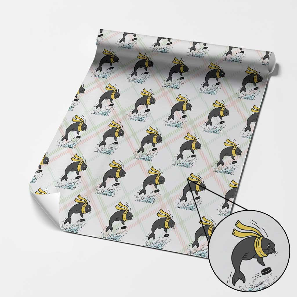 Funny Seal Playing Ice Hockey Wrapping Paper Roll Winter Sports Gift TS12 Christmas Plaid Print Your Wear