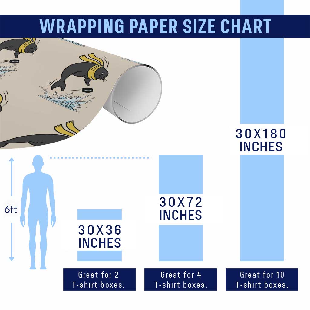 Funny Seal Playing Ice Hockey Wrapping Paper Roll Winter Sports Gift TS12 Print Your Wear