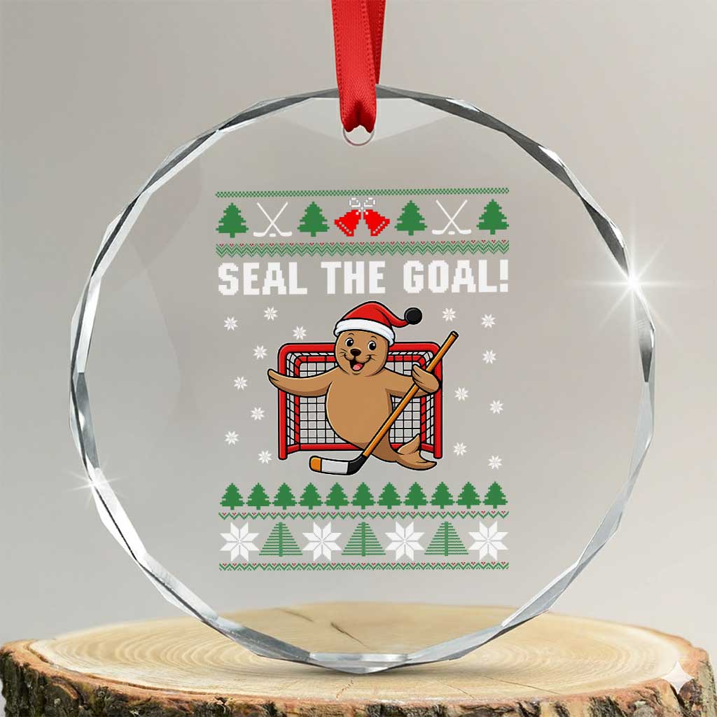 Funny Seal The Goal Crystal Glass Ornament Goalie Ice Hockey Player Gift TS12 Transparent Glass 3'' Circle Print Your Wear
