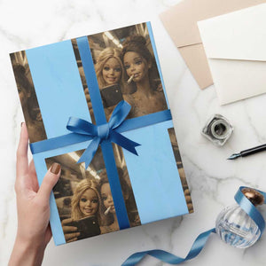 Funny Selfie Doll Meme Wrapping Paper Roll Aesthetic Doll Face Graphic TS12 Light Blue Print Your Wear