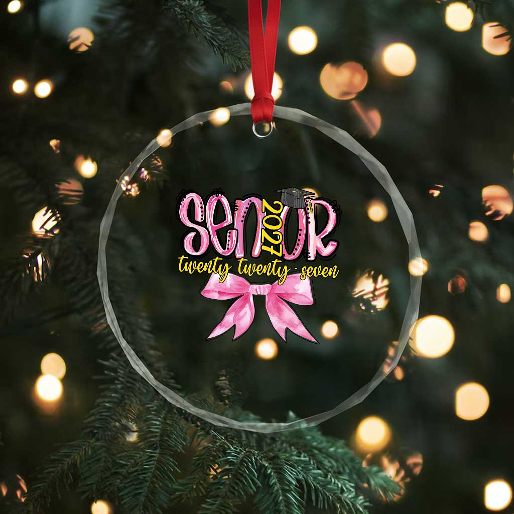 Funny Senior EST 2027 Graduation Crystal Glass Ornament Twenty Twenty Seven Pink Bow TS11 Print Your Wear