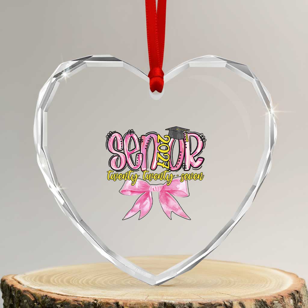 Funny Senior EST 2027 Graduation Heart Crystal Glass Ornament Twenty Twenty Seven Pink Bow TS11 Transparent Glass 3'' Heart Print Your Wear