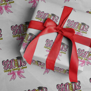Funny Senior EST 2027 Graduation Wrapping Paper Roll Twenty Twenty Seven Pink Bow TS11 White Print Your Wear