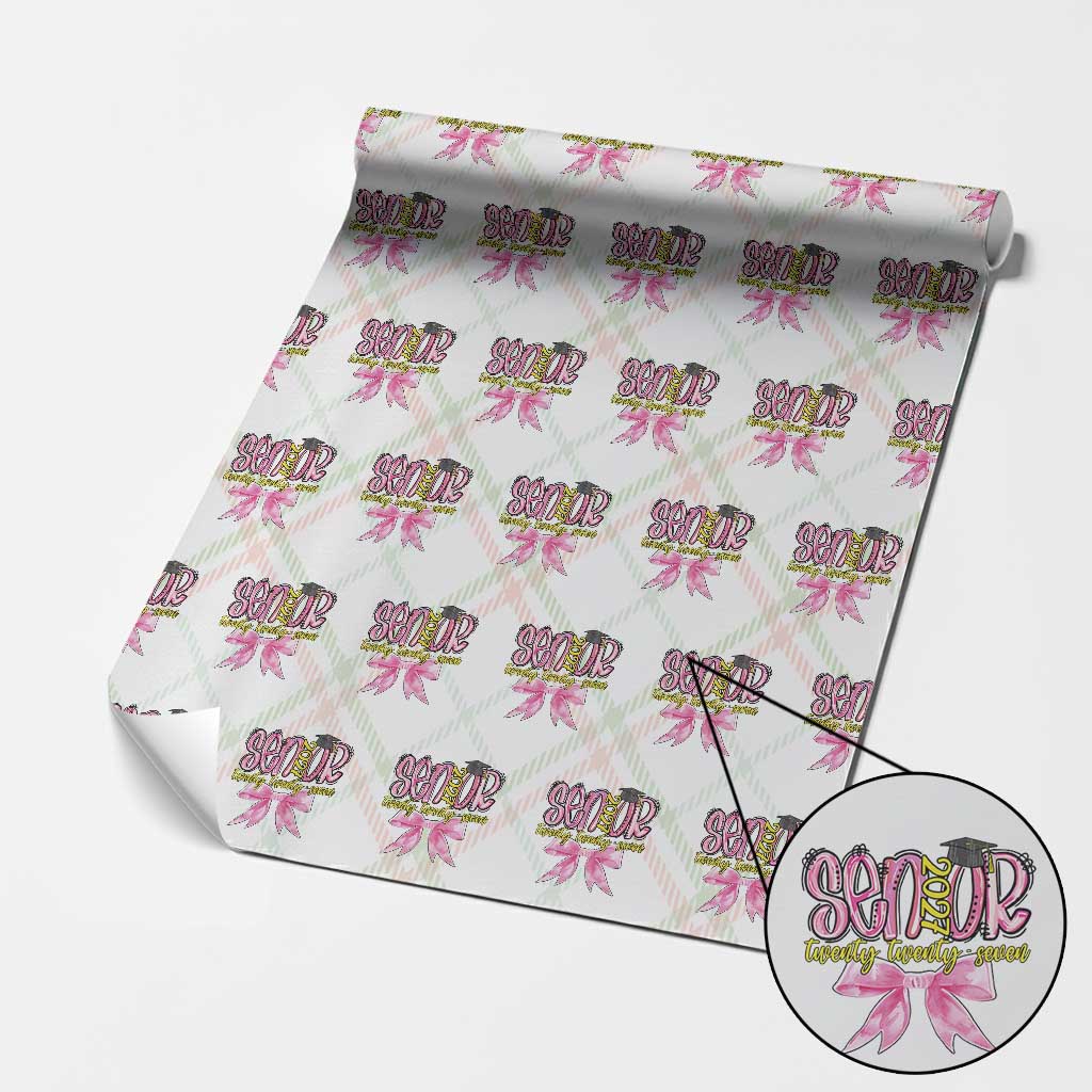 Funny Senior EST 2027 Graduation Wrapping Paper Roll Twenty Twenty Seven Pink Bow TS11 Christmas Plaid Print Your Wear