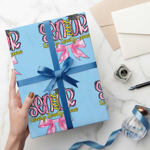 Funny Senior EST 2027 Graduation Wrapping Paper Roll Twenty Twenty Seven Pink Bow TS11 Light Blue Print Your Wear