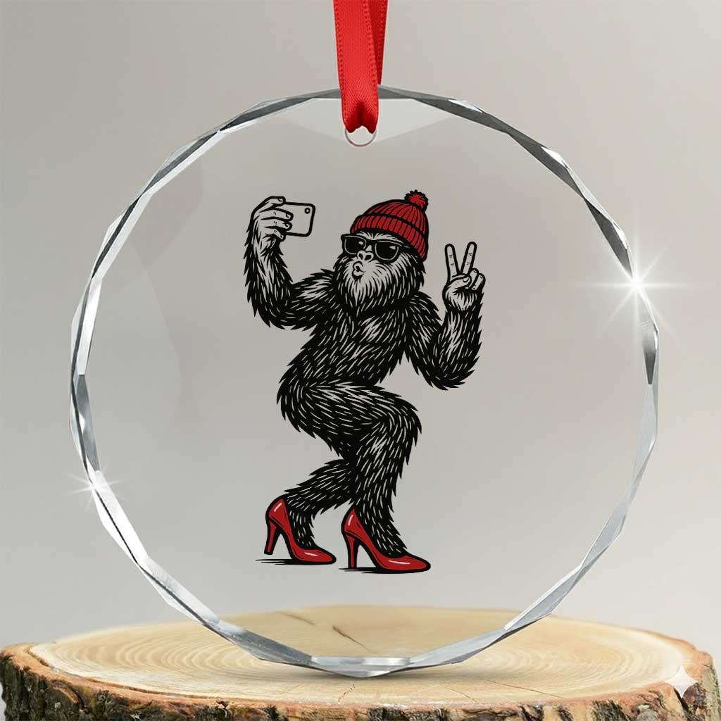Funny Sexy Bigfoot Selfie Crystal Glass Ornament Sasquatch Lover Gift TS12 Transparent Glass 3'' Circle Print Your Wear