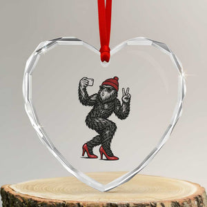 Funny Sexy Bigfoot Selfie Heart Crystal Glass Ornament Sasquatch Lover Gift TS12 Transparent Glass 3'' Heart Print Your Wear