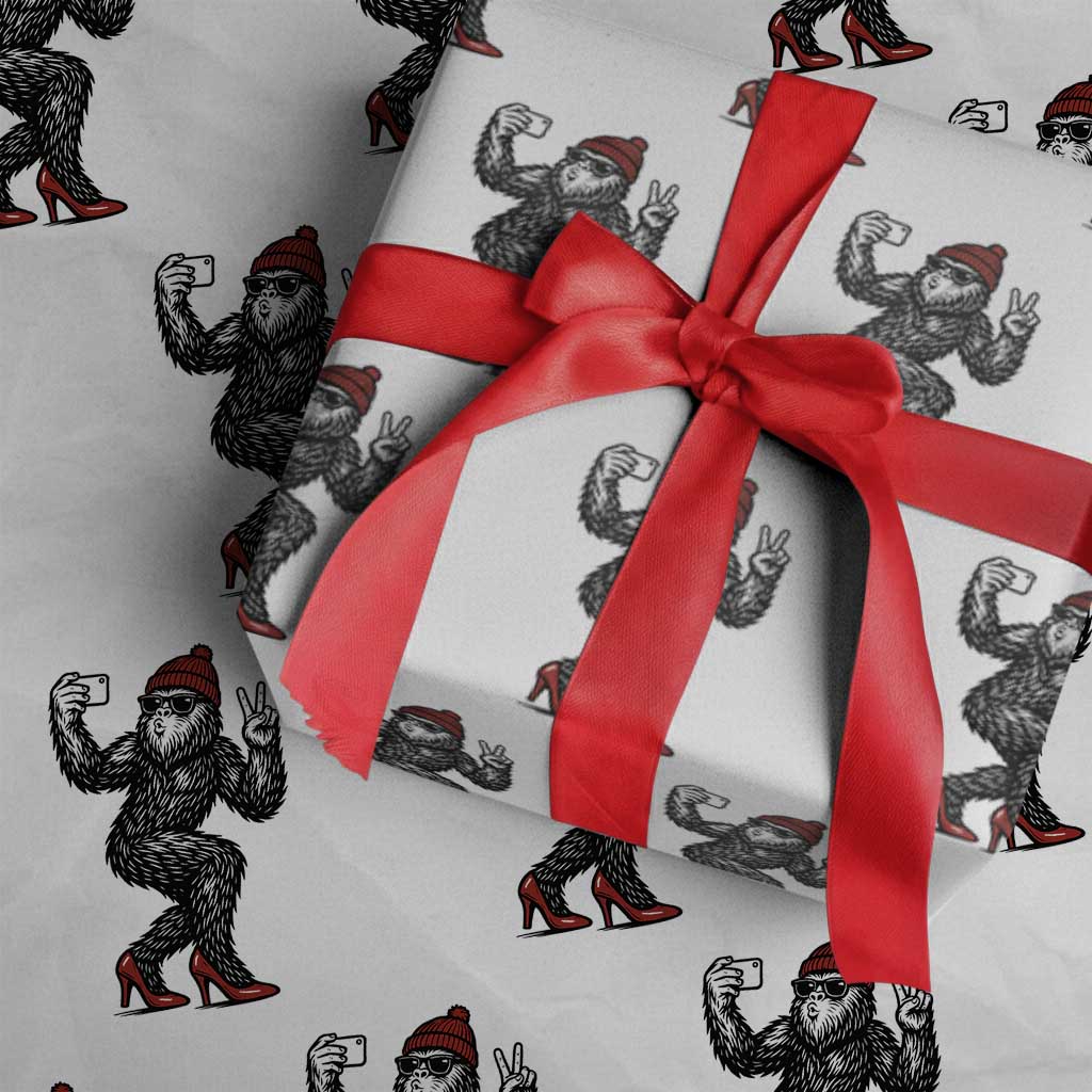 Funny Sexy Bigfoot Selfie Wrapping Paper Roll Sasquatch Lover Gift TS12 White Print Your Wear