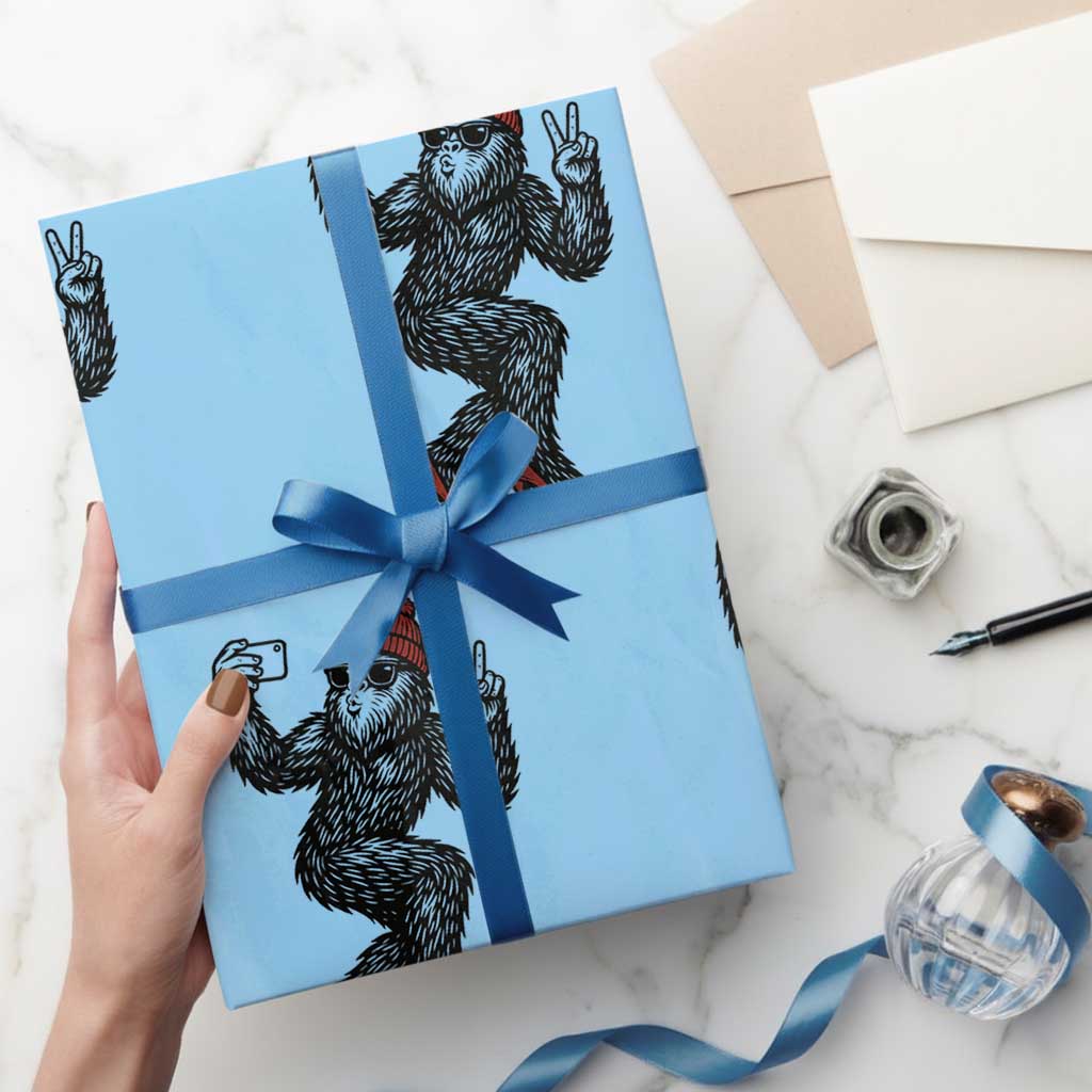 Funny Sexy Bigfoot Selfie Wrapping Paper Roll Sasquatch Lover Gift TS12 Light Blue Print Your Wear