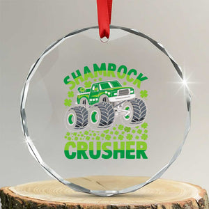 Funny Shamrock Crusher Monster Truck Crystal Glass Ornament Happy St Patricks Day Boys TS02 Transparent Glass 3'' Circle Print Your Wear